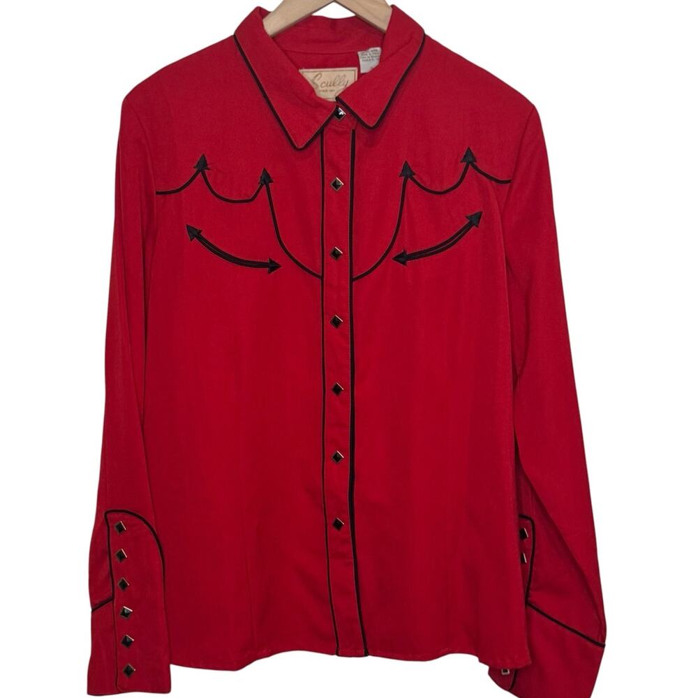 Scully Westerns Collection Red Embroidered Shirt Diamond Pearl Snaps XL New